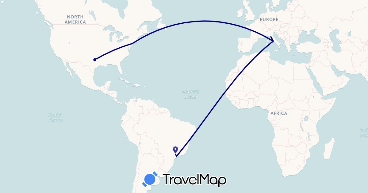 TravelMap itinerary: driving in Brazil, Italy, United States (Europe, North America, South America)